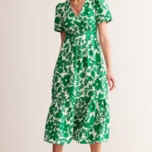 🌿 Boden Eve Linen Midi Dress – Green Tambourine Tulip Garden - Size 12P
